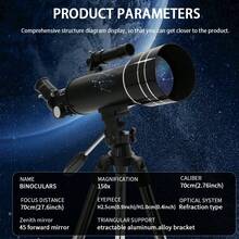 1pc 70mm Aperture 400mm Focal Length 12 Constellation Astronomical Telescope, Large Eyepiece, Long Focal Length 70mm, Large Objective Lens, 150x Zoom, Portable 4-Layer Ultra-High Adjustable Star Map Tripod, Phone Camera Clip, Backpack, Suitable For Star And Moon Observation, Home Decor, Decorative Telescope, Perfect Holiday Gift - Multicolor - View 10
