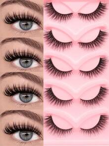 5 pares de pestañas postizas W55, estilo europeo y americano rizado y estereoscópico, que crean fácilmente un maquillaje de ojos de gato mixto natural, grado de rizado D, 5 pares, longitud mixta de 6-14 mm, ajuste natural a la forma del ojo. Material ligero y amigable con la piel, reutilizable, fácil para principiantes, ahorra tiempo de maquillaje DIY, adecuado para el transporte diario, citas, salidas, gran regalo para novias y días festivos. - Negro - Ver 2