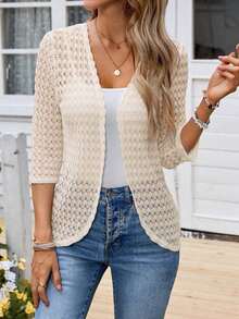 1 pieza Chaqueta de mujer de unicolor regular de manga larga, minimalista y de moda para el verano, casual de negocios para mujer en otoño/invierno - Albaricoque - Ver 9