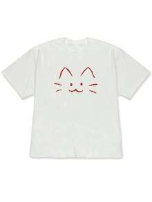 ropa de mujer Camiseta de mujer holgada de estilo minimalista con diseño de gato tabby dibujado a mano - Camiseta de manga corta de estilo holgado para verano, adecuada para primavera/verano, atuendo casual y pieza para superponer - Lavable a máquina, cómoda de llevar camisas de mujer - Blanco - Ver 6
