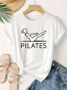 Women's Pilates Print T-Shirt - Loose Fit Short Sleeve, Ideal For Pilates Classes, Gym, And Casual Wear - Machine Washable Pilates Clothing 82NI. Suitable As A Gift. Women's T-Shirt. Blouses > Elegant. Boho Chic. Soft, Breathable, And Comfortable Women's Top, Ideal For Spring, Summer, And Autumn, Perfect For Vacations, Travel, And Everyday Wear. - 白色 - 查看 7