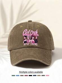 1pc Washed Baseball Cap With "GIRL CRUSH K-POP " Letter Print Pattern, Retro American Style Minimalist Casual Versatile Fashionable Unisex Accessory, Suitable For Concerts, Music Festivals, Outdoor Activities, All Seasons - Water Wash - View 9