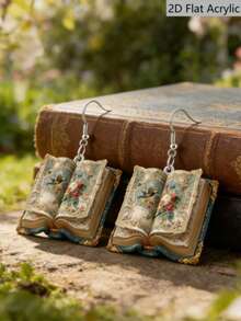 1 Pair Of Antique Book Shaped Earrings, 2D Flat Earrings, Add Fashion Charm To Daily Life, Suitable For Homecoming And Graduation Parties, And Are The Best Gift For Friends And Sisters During School - Book - View 2