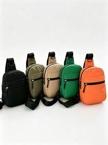 1pc Solid Color Sling Chest Bag For Teens, Large Capacity Lightweight Nylon Shoulder Bag, Outdoor Travel Casual Backpack, Suitable For Daily Use - A - View 2