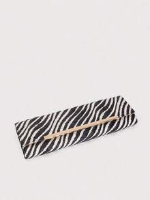 Zebra Print Straw Clutch, Striped Woven Long Wallet, Elegant Party & Daily Clutch Z6XO - 卡其色 - 查看 5