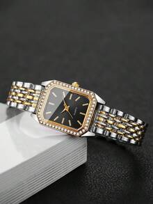 Bộ 2 chiếc đồng hồ đeo tay thạch anh sang trọng hình vuông khảm pha lê, đồng hồ công sở thường ngày dành cho nữ, quà tặng cho bạn gái (Không bao gồm hộp đồng hồ) - Nhiều màu - Xem 5