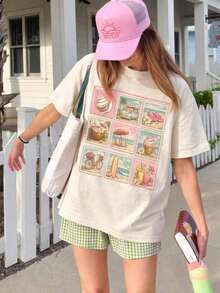 Camiseta Vintage con Estampado de Playa, Camiseta Retro de Verano con Diseño Costero, para Amantes de la Playa, Camiseta de Vacaciones para Mujer, Bonito Top de Verano - Blanco - Ver 1
