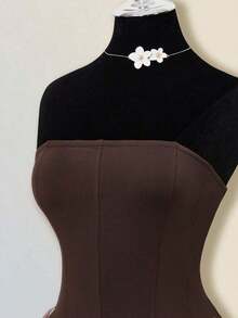 ICON Vestido mini de mujer con parches de malla blanca y ballenas - Marrón - Ver 5