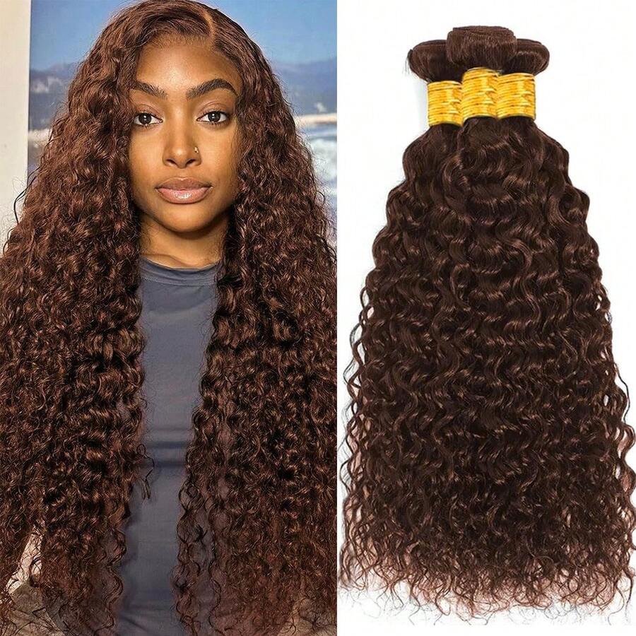 BINF 100% Unprocessed Virgin Brazilian Human Hair Water Wave Brazilian Hair Extensions Grade 15A Remy Human Hair 3Bundles Chocolate Brown Color - 3 捆 - 查看 1