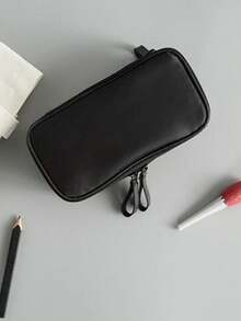 Black Nylon Dual Zipper Cosmetic Bag, Portable Travel Organizer, High-Quality Dual-Sided Toiletry Pouch - View 10