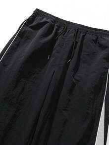 Men's Vintage Streetwear Casual Long Pants, Spring/Autumn Colorblock Patchwork Loose Straight Leg Wide Leg Sweatpants - Black - View 3
