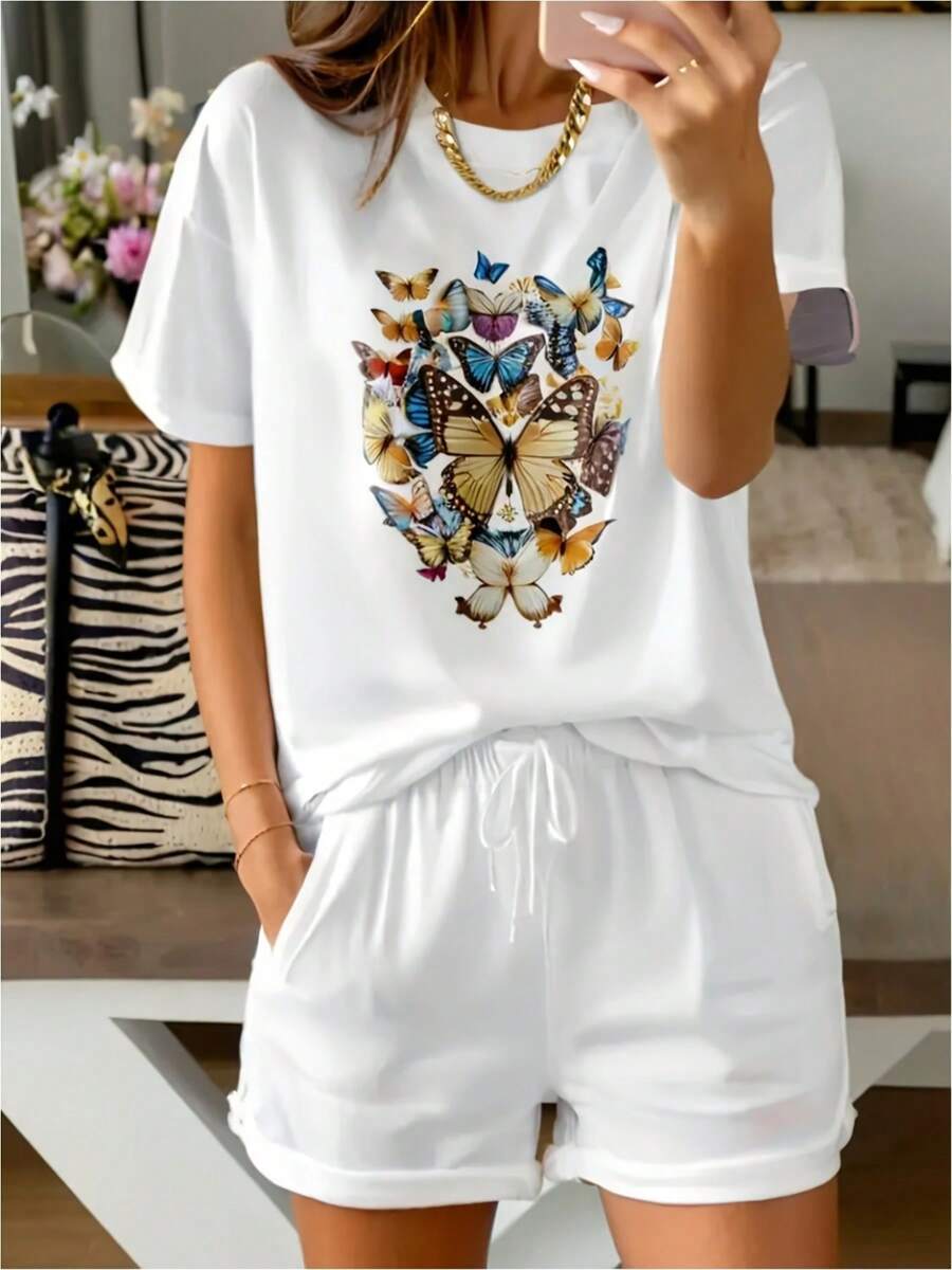 Women's 100% Casual Short Sleeve T-Shirt - Fashionable Printed Crew Neck Short Sleeve Tee, Breathable Machine Washable Fabric, Comfortable, Easy, And Stylish For Everyday Summer Wear. Perfect Gift. Relaxed Fit. Local Shipping. - 白色的 - 查看 1