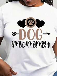 Modern And Minimalist Women's T-Shirt With Dog Paw Print And Heart Design, Round Neck, Short Sleeve, Everyday Wear, Perfect For Dog Lovers And Pet Owners, Ideal For Daily Outings And Moments Of Relaxation. - 白色 - 查看 1