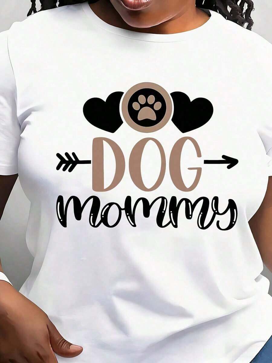 Modern And Minimalist Women's T-Shirt With Dog Paw Print And Heart Design, Round Neck, Short Sleeve, Everyday Wear, Perfect For Dog Lovers And Pet Owners, Ideal For Daily Outings And Moments Of Relaxation. - 白色 - 查看 1