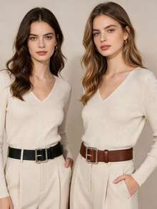 2pcs Solid Buckle Decor Wide Waist Belt, Versatile Student Style Suitable For Daily Use - Multicolor - View 1