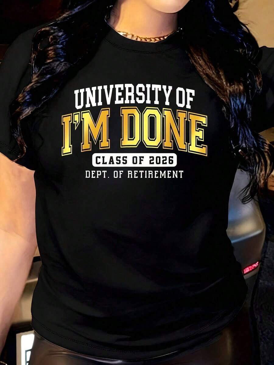 Women's Mexican "I'M DONE" T-Shirt, Casual Crew Neck, Short Sleeve, Gold Graphic Design With Bold Phrase, Comfortable For Everyday Wear, Urban Style, Ideal For Summer, Perfect For Mother's Day And As A Birthday Gift. Fashionable Summer Cotton T-Shirt - 黑色 - 查看 1
