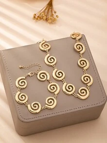 2pcs Fashionable Personalized Delicate Versatile Stylish Symbol Splice Necklace & Bracelet Set, Suitable For Women's Daily Wear - Golden Yellow Two-piece Set - View 3