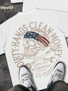 Cute Unisex Premium Casual T-Shirts, Men's Graphic Tee, Dirty Hands Clean ❤️ Money Daily Wear 100% Cotton Unisex Gift Idea For Him Or Her Urban Fashion Top - 白色 2 - 查看 2