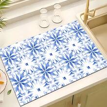 1pc Retro Pattern Retro Printed Absorbent Dish Drying Mat, Home Decor, Suitable For Espresso Machine Countertop, Sink Drain Mat, Soft Faucet Pad, Bathroom Cup Mat, Kitchen & Bathroom Accessories - Multicolor - View 3