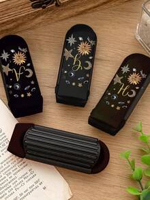 Shiny Gold Letter Folding Comb, Y2K Millennium Style, Letter Folding Comb, Portable Mirror Comb, Girl Style, Influencer Style, Retro Star Folding Comb, Portable Mini Comb, Integrated Mirror, Travel Comb, Portable Makeup, Hairdressing, Dual-Use, Suitable For Carrying, Suitable As A Gift, Best Gift For Mother's Day, Teacher's Day, Valentine's Day - Multicolor - View 4