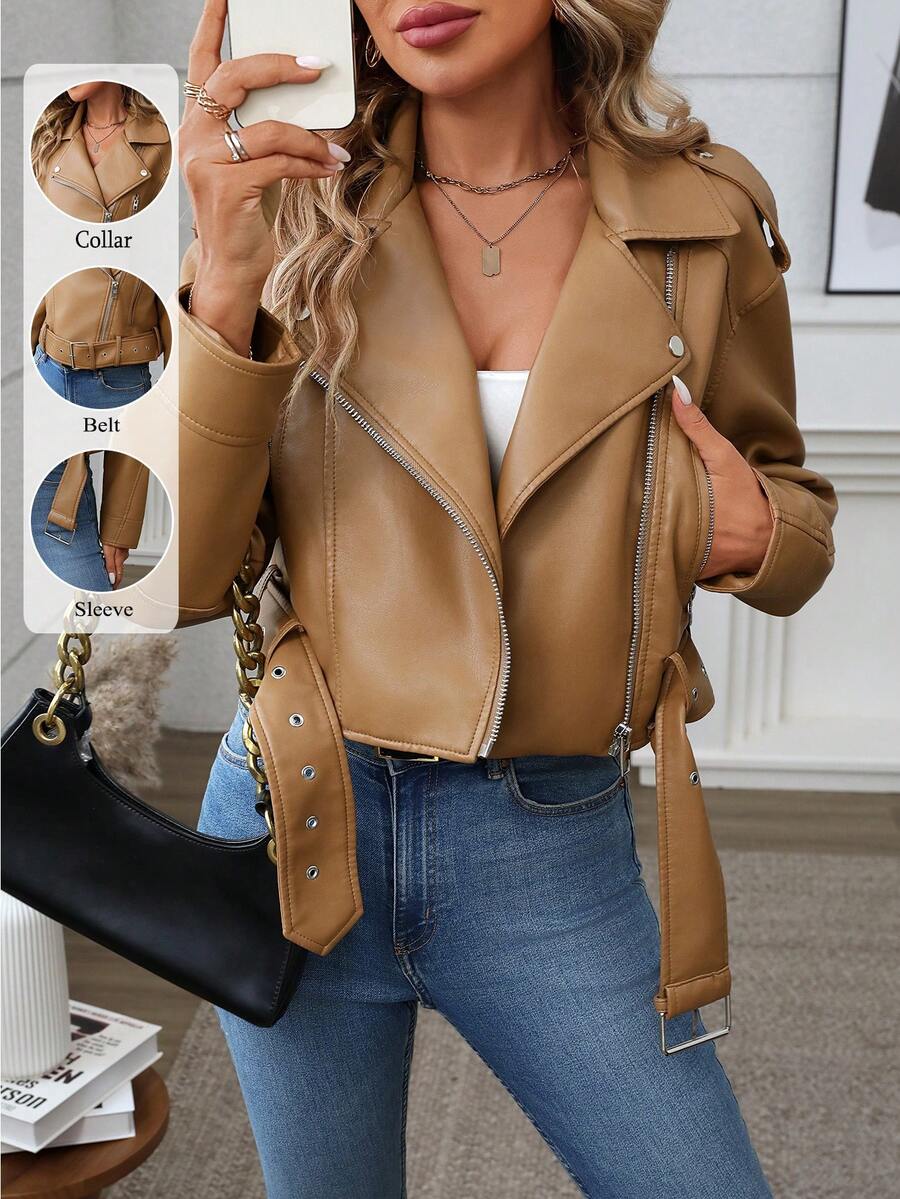 Women's Solid Color Minimalist Casual Zip-Up Short Jacket
