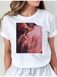 Women's Printed T-Shirt In White With Text "Reckless Youth Are Lonely Women" - Casual Short Sleeve Round Neck T-Shirt, Relaxed Fit For All Seasons, Perfect For Daily Wear And Holiday Outfits (Machine Washable). - 白色 - 查看 1