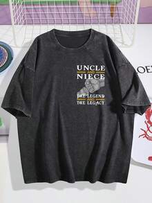 Uncle And Niece Matching The Legend The Legacy T-Shirt,Double-Sided Printed Unisex T-Shirt, Vintage Streetwear Heavyweight Cotton Tee, Anime Manga Casual Daily Top, Ideal Gift For Anime Enthusiasts - 黑色 - 查看 2