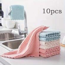 10/20pcs Of Double-Sided Dishwashing Cloths, Ideal For Kitchen Cleaning, Featuring A Non-Shedding Plaid Design, Effective As A Stain Remover Scouring Pad, Assorted Styles Available. - 混色鳳梨格抹布10條 - 查看 9