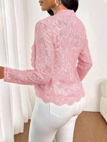 Lady Chaqueta elegante y casual con volantes de encaje para uso diario, para otoño - Rosa - Ver 2