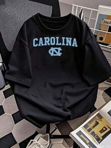 Estilo Y2K, estilo de moda, lo más nuevo de 2026, estilo lindo, estilo casual, blusas para mujer>ropa. 1 pieza de camiseta con estampado gráfico del equipo Carolina para mujer, cómoda, de algodón puro, estilo universitario, para uso diario informal, regalo de cumpleaños perfecto para exalumnos de la UNC y fans de Carolina, ¡expresa tu espíritu de equipo! Regalo para el Día de la Madre, Ropa para el Día del Partido, Conjuntos de Verano para Mujer. Corte relajado para un estilo sin esfuerzo. 180g 100% Algodón. 180g (Tallas S-XXXL) - Negro - Ver 2