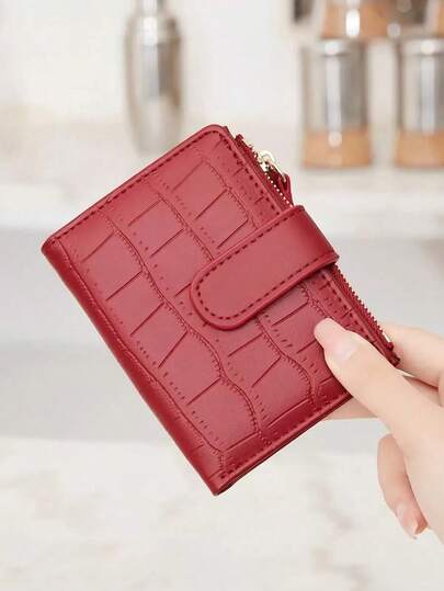 Minimalist Embossed PU Leather Wallet, Solid Color Design With ID Window, Ideal For Students & Travel