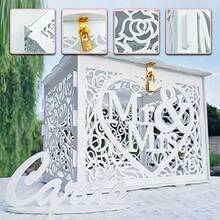 Money Box Holder For Receon, Rustic Wood DIY Envelop Gift Card W Box With Lock Ot, Brown, Large Capacity Ent Design - White - 查看 5