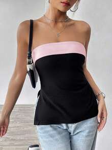 Top tubo con bloqueo de color negro y estilo Y2K para mujer en verano - Multicolor 2 - Ver 5