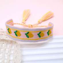 1 pieza Pulsera trenzada elegante y linda hecha a mano con bordado de limón, tamaño ajustable, borla vintage, adecuada para fiesta, viaje, uso bohemio - Multicolor - Ver 2