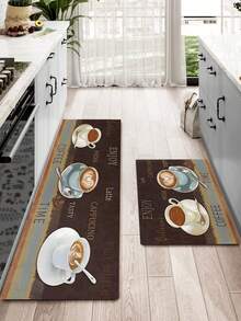 1/2 Pieces Brown Kitchen Carpet, Kitchen Floor Mat, Non-Slip Absorbent Washable Corridor Carpet, Farmhouse Style Kitchen Bar Mat. - Multicolor - View 6