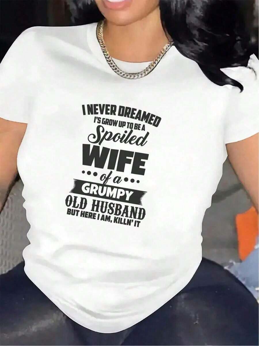 1 Camiseta de Manga Corta Negra para Mujer, Hecha de 100% Algodón, 180g, Presenta un Diseño Divertido, Ideal para la Esposa Encantadora, Ligera y Duradera, una Opción Ideal para el Hogar, Comedor, Ocio y Viajes, Cómoda para el Uso Diario. - Blanco - Ver 1
