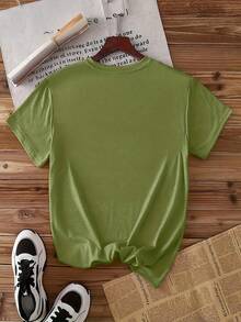 Women's Short-Sleeved T-Shirt, Elegant Style, With Heart And Cactus Print, Round Neck, Ideal For Spring, Summer, Autumn, Fashion, Daily Travel, Versatile, Casual, Elegant, Retro Style, Available In Sizes S-XXL - 蕨綠色 - 查看 2