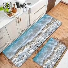 1 pieza/2PCS/3PCS Juego de Alfombras para Piso de Cocina, Estampado de Olas del Océano & Guijarros, Antideslizante & Absorbente de Agua, Suave & Cómodo, Fácil de Limpiar, Perfecto para la Decoración del Piso de la Cocina - Multicolor - Ver 18