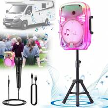 Dazone Portable Bluetooth Speaker 8" Subwoofer With Microphone & Stand, Professional Rechargeable Heavy Bass Sound LED Party PA System Karaoke Machine DJ Disco LED Light AUX FM Remote Control Stereo Wireless Speaker With Tripod - 粉色 - 查看 11