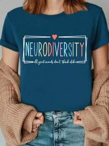 1 camiseta de neurodiversidad, camiseta de concientización sobre la salud mental, camiseta de apoyo y concientización sobre el autismo, camiseta para madres de autistas, ropa para clubes de mujeres, ropa femenina asequible y bonita, camiseta cómoda para todas las estaciones, 180g 100% algodón. - Negro - Ver 10