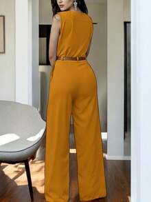 Sexy Women's Jumpsuit With Belt - Fashionable, Comfortable, And Casual - Ideal For The Office Or A Sexy Date - 薑色 - 查看 2