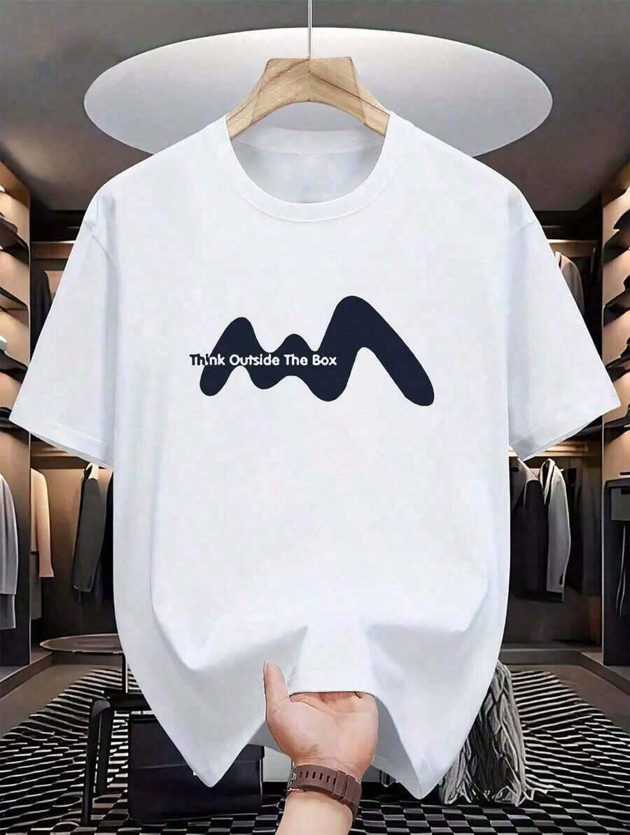 New Men's Casual Summer T-Shirt [Sports] With "THINK Outside The Box" Print - Casual Summer Crew Neck T-Shirt, Machine Washable. Relaxed Fit T-Shirt. Women's Basic Cotton Crew Neck T-Shirt - Unisex Vintage Urban Style, Loose Fit Short Sleeve Cotton Crew Neck T-Shirt. - 白色 - 查看 1