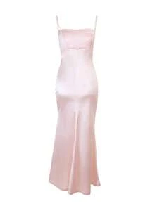 Women's Pink Satin Ruched Sexy Dress, Suitable For Party, Date, Evening Event - Pink - View 7