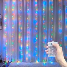 1 pieza Luces de cadena LED para cortina de ventana con 8 modos de iluminación, lámpara de atmósfera alimentada por batería para decoración de fondo de ventana en interiores, boda, fiesta de cumpleaños (Baterías no incluidas) - Lámpara de cortina con caja de pilas AA - Ver 11