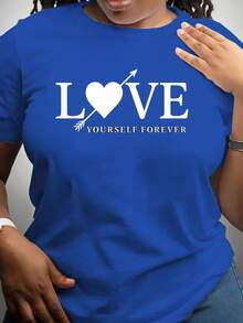 Women's Casual Top. T-Shirt With An Inspirational "Love Yourself" Print, Gray Color. A Must-Have For Everyday Casual Wear. - 黑色 - 查看 8