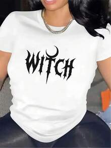 Camiseta de mujer con temática de bruja, ligera y duradera, adecuada para fiestas de Halloween o uso diario, de ajuste cómodo, un regalo ideal para amigos y familiares en un ambiente informal. Camiseta de manga corta cómoda y versátil. - Negro - Ver 7