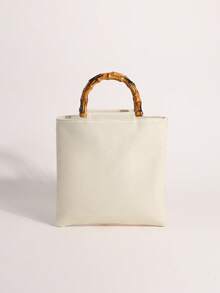 Fashionable Colorful Sequin Contrast Mesh Embroidered Jacquard Elegant Lady Bamboo Handle Tote Bag, Linen Handbag For Party & Holiday, Floral Pattern Randomly Sent - Beige - View 5