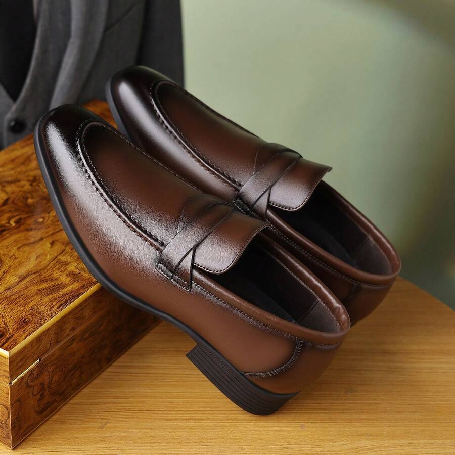 Gentleman's British Style Slip-On Loafers, Men's Business Formal Shoes - Brown - View 1