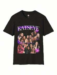Black T-Shirt With Purple Round Neck From The AAAA Katseye Brand, Merchandise Of, Blouses For Women, Casual Blouses For Women, Casual Tops For Women, Women's Tops, Unisex Tops. - 黑色 - 查看 6