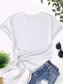 Women's K-Drama T-Shirt - Korean Text Print And K-Drama Quotes, Casual Short Sleeve Crew Neck T-Shirt With Korean Phrases (Korean Script/English Subtitles), Suitable For Spring, Summer And Autumn, Ideal For K-Drama Fans, Breathable And Comfortable Leisure - 白色 - 查看 2
